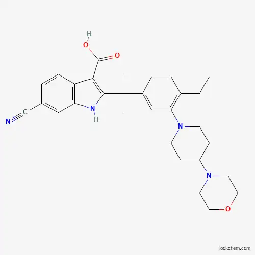 Molecular Structure of 1256584-78-7 (6-Cyano-2-(2-(4-ethyl-3-(4-morpholinopiperidin-1-yl)phenyl)propan-2-yl)-1H-indole-3-carboxylic acid)