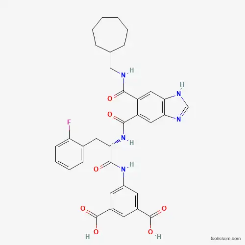 1,3-BENZENEDICARBOXYLIC ACID, 5-[[(2S)-2-[[[5-[[(CYCLOHEPTYLMETHYL)AMINO]CARBONYL]-1H-BENZIMIDAZOL-5-YL]CARBONYL]AMINO]-3-(2-FLUOROPHENYL)-1-OXOPROPYL]AMINO]-CAS