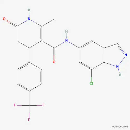 Molecular Structure of 864082-48-4 (N-(7-chloro-1H-indazol-5-yl)-6-methyl-2-oxo-4-[4-(trifluoromethyl)phenyl]-3,4-dihydro-1H-pyridine-5-carboxamide)