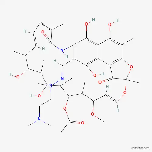 Molecular Structure of 13292-48-3 ([(9E,19E)-26-[(E)-[2-(dimethylamino)ethyl-methylhydrazinylidene]methyl]-2,15,17,27,29-pentahydroxy-11-methoxy-3,7,12,14,16,18,22-heptamethyl-6,23-dioxo-8,30-dioxa-24-azatetracyclo[23.3.1.14,7.05,28]triaconta-1(29),2,4,9,19,21,25,27-octaen-13-yl] acetate)