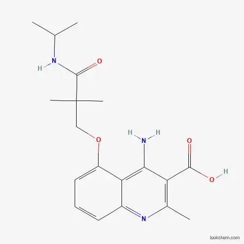 Molecular Structure of 1359963-68-0 (4-Amino-5-(3-(isopropylamino)-2,2-dimethyl-3-oxopropoxy)-2-methylquinoline-3-carboxylic acid)