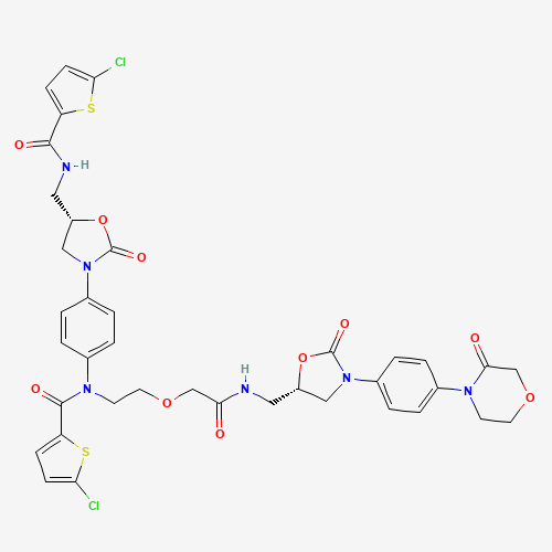 5-chloro-N-(4-((S)-5-((5-chlorothiophene-2-carboxamido )methyl)-2-oxooxazolidin-3-yl)phenyl)-N-(2-(2-oxo-2- ((((S)-2-oxo-3-(4-(3-oxomorpholino)phenyl)oxazolidin- 5-yl)methyl)amino)ethoxy)ethyl)thiophe