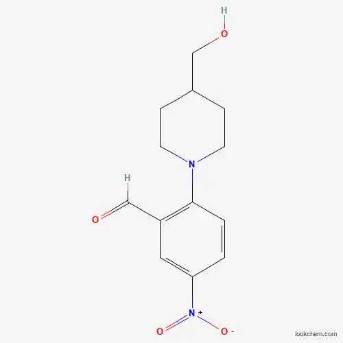 Molecular Structure of 1033463-38-5 (2-[4-(Hydroxymethyl)piperidino]-5-nitrobenzenecarbaldehyde)