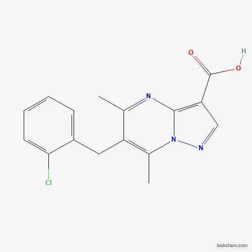Molecular Structure of 1119452-25-3 (6-(2-Chlorobenzyl)-5,7-dimethylpyrazolo[1,5-a]pyrimidine-3-carboxylic acid)
