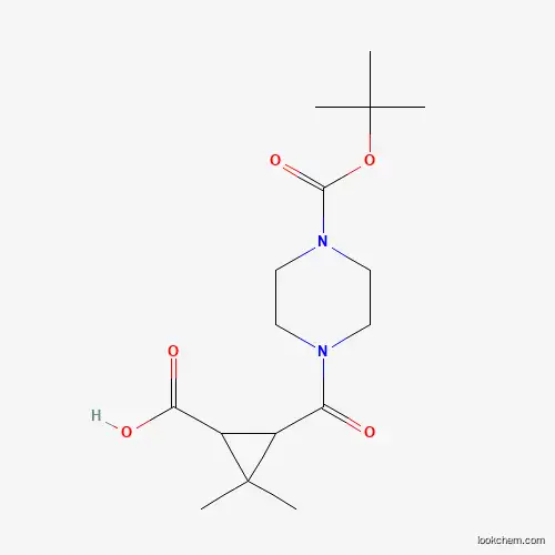 Molecular Structure of 1142215-09-5 (3-{[4-(Tert-butoxycarbonyl)piperazin-1-YL]-carbonyl}-2,2-dimethylcyclopropanecarboxylic acid)