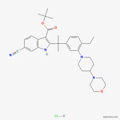 Molecular Structure of 1256584-77-6 (Tert-butyl 6-cyano-2-[2-[4-ethyl-3-(4-morpholin-4-ylpiperidin-1-yl)phenyl]propan-2-yl]-1H-indole-3-carboxylate;hydrochloride)
