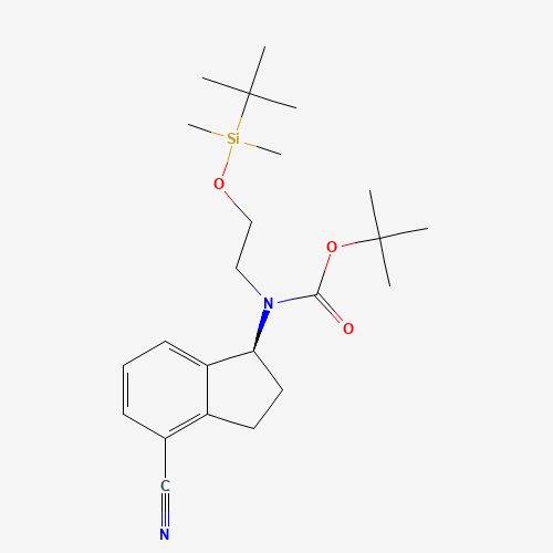 Molecular Structure of 1306763-61-0 ((S)-tert-Butyl (2-((tert-butyldimethylsilyl)oxy)ethyl)(4-cyano-2,3-dihydro-1H-inden-1-yl)carbamate)