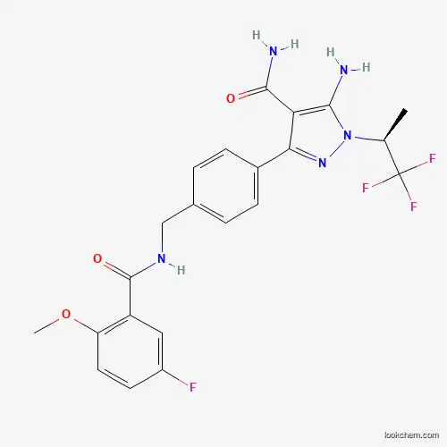 (S)-5-amino-3-(4-((5-fluoro-2-methoxybenzamido)methyl)phenyl)-1-(1,1,1-trifluoropropan-2-yl)-1H-pyrazole-4-carboxamide