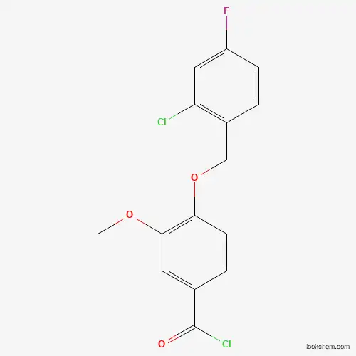 Molecular Structure of 1160250-56-5 (4-[(2-Chloro-4-fluorobenzyl)oxy]-3-methoxybenzoyl chloride)