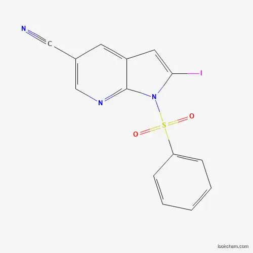 Molecular Structure of 1227269-21-7 (1-(Phenylsulphonyl)-5-cyano-2-iodo-7-azaindole)