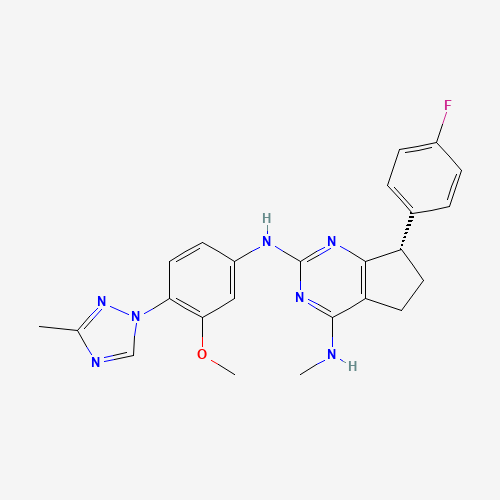 Molecular Structure of 1263871-36-8 (5H-Cyclopenta(d)pyrimidine-2,4-diamine, 7-(4-fluorophenyl)-6,7-dihydro-N2-(3-methoxy-4-(3-methyl-1H-1,2,4-triazol-1-yl)phenyl)-N4-methyl-, (7S)-)