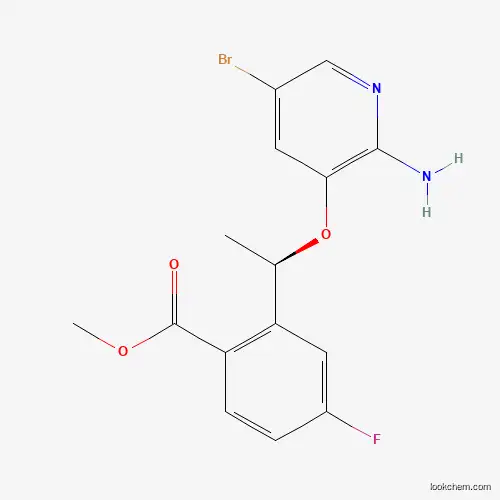 Molecular Structure of 1454848-00-0 ((R)-Methyl 2-(1-((2-amino-5-bromopyridin-3-yl)oxy)ethyl)-4-fluorobenzoate)