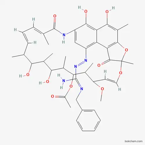 Molecular Structure of 38128-60-8 ([(9E,19E,21E)-27-[(N'-benzylcarbamimidoyl)diazenyl]-2,15,17,29-tetrahydroxy-11-methoxy-3,7,12,14,16,18,22-heptamethyl-6,23-dioxo-8,30-dioxa-24-azatetracyclo[23.3.1.14,7.05,28]triaconta-1(29),2,4,9,19,21,25,27-octaen-13-yl] acetate)