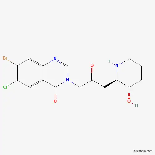 Molecular Structure of 7695-84-3 ((+-)-trans-7-bromo-6-chloro-3-(3-(3-hydroxy-2-piperidyl)-acetonyl)-4(3H)-quinazolinone)