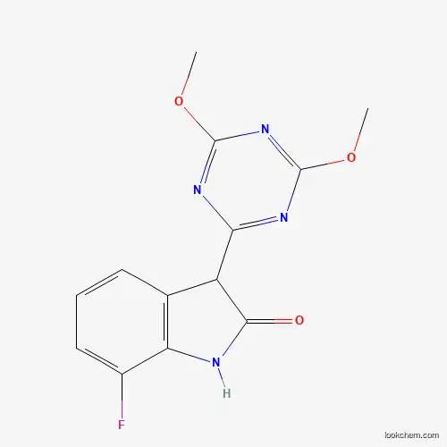Molecular Structure of 1383706-71-5 (3-(4,6-Dimethoxy-1,3,5-triazin-2-yl)-7-fluoro-1,3-dihydro-2H-indol-2-one)
