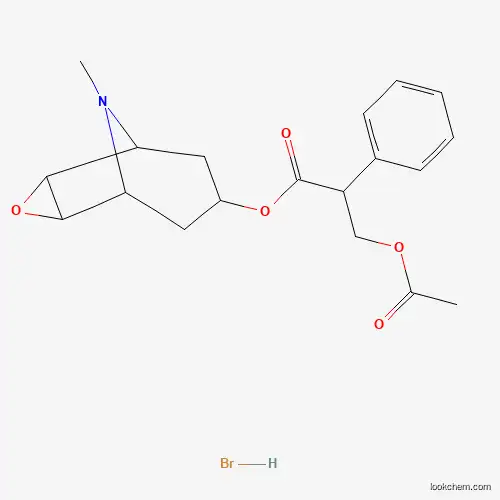 Molecular Structure of 2019-59-2 (9-Methyl-3-oxa-9-azatricyclo[3.3.1.0~2,4~]nonan-7-yl 3-(acetyloxy)-2-phenylpropanoate--hydrogen bromide (1/1))
