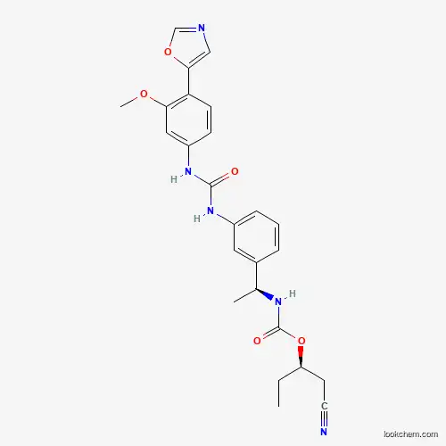 Molecular Structure of 297730-17-7 ((R)-1-cyanobutan-2-yl ((S)-1-(3-(3-(3-methoxy-4-(oxazol-5-yl)phenyl)ureido)phenyl)ethyl)carbamate)