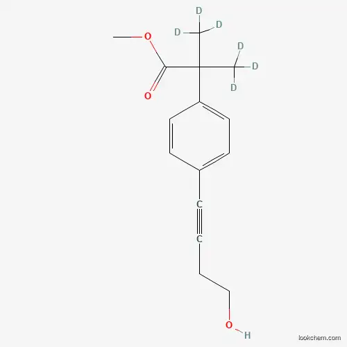 Molecular Structure of 1020719-49-6 (4-(4-Hydroxy-1-butynl)-alpha,alpha-di-(methyl-D3)-benzeneacetic Acid, Methyl Ester)