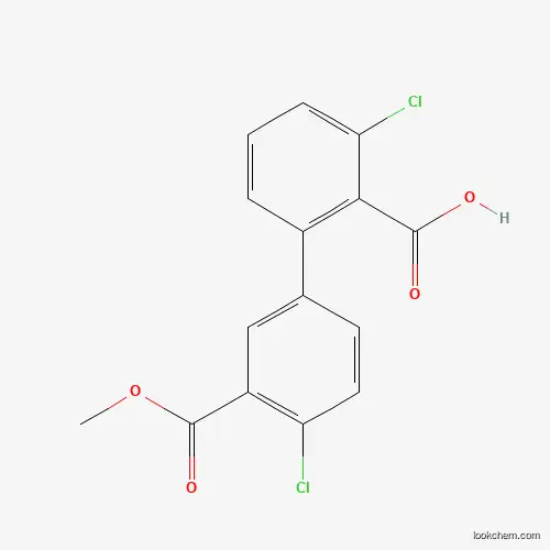 Molecular Structure of 1261940-67-3 (6-Chloro-2-(4-chloro-3-methoxycarbonylphenyl)benzoic acid)