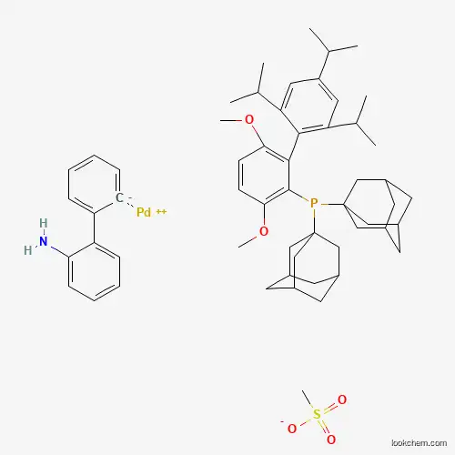 Molecular Structure of 1445972-29-1 (Bis(1-adamantyl)-[3,6-dimethoxy-2-[2,4,6-tri(propan-2-yl)phenyl]phenyl]phosphane;methanesulfonate;palladium(2+);2-phenylaniline)