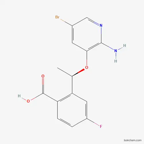 Molecular Structure of 1454849-17-2 ((R)-2-(1-((2-Amino-5-bromopyridin-3-yl)oxy)ethyl)-4-fluorobenzoicacid)