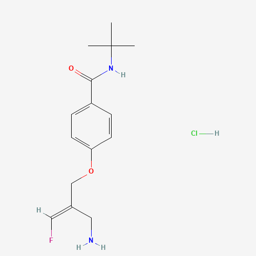 Molecular Structure of 1478364-68-9 (Benzamide, 4-(((2E)-2-(aminomethyl)-3-fluoro-2-propen-1-yl)oxy)-N-(1,1-dimethylethyl)-, hydrochloride (1:1))