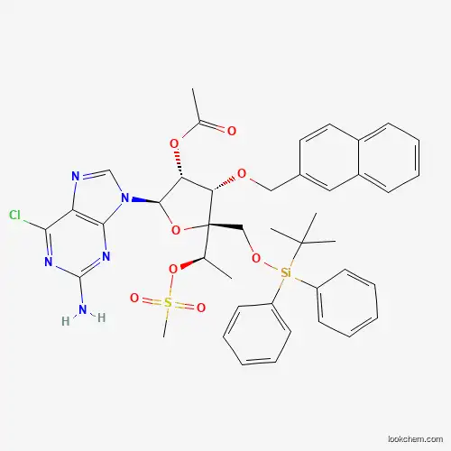 (2R,3R,4S,5R)-2-(2-amino-6-chloro-9H-purin-9-yl)-5-((tert-butyldiphenylsilyloxy)methyl)-5-((S)-1-(methylsulfonyloxy)ethyl)-4-(naphthalen-2-ylmethoxy)tetrahydrofuran-3-yl acetate