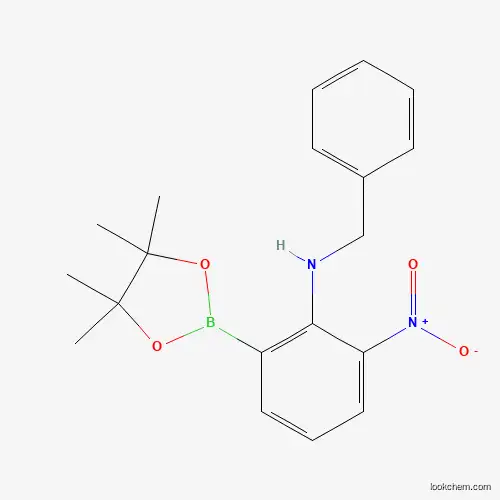 Molecular Structure of 1256360-35-6 (N-Benzyl-2-nitro-6-(4,4,5,5-tetramethyl-1,3,2-dioxaborolan-2-yl)aniline)