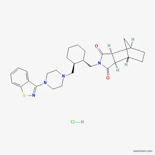 Molecular Structure of 139563-29-4 (4,7-Methano-1H-isoindole-1,3(2H)-dione, 2-((2-((4-(1,2-benzisothiazol-3-yl)-1-piperazinyl)methyl)cyclohexyl)methyl)hexahydro-, monohydrochloride, (2(trans),3aalpha,4beta,7beta,7aalpha)-(-)-)