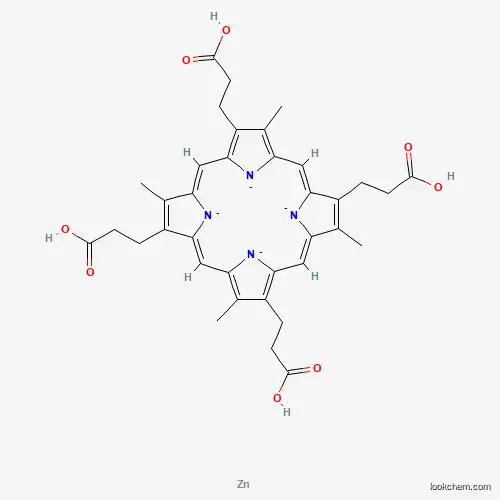 Molecular Structure of 14075-22-0 (3-[(1Z,4Z,10Z,14Z)-7,12,17-tris(2-carboxyethyl)-3,8,13,18-tetramethylporphyrin-21,22,23,24-tetraid-2-yl]propanoic acid;zinc)