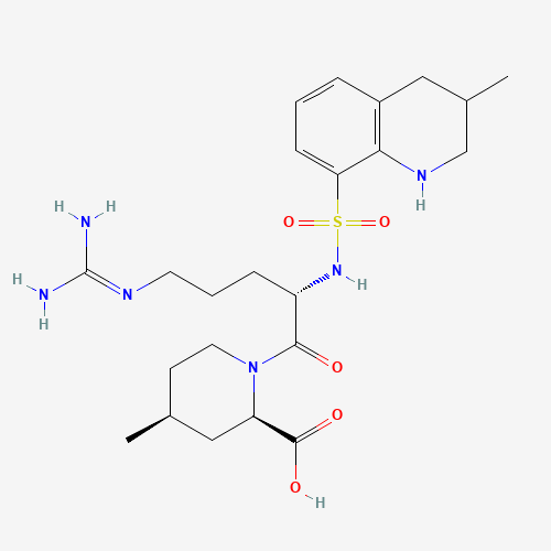 Molecular Structure of 189264-04-8 (2-Piperidinecarboxylic acid, 1-[(2S)-5-[(aminoiminomethyl)amino]-1-oxo-2-[[(1,2,3,4-tetrahydro-3-methyl-8-quinolinyl)sulfonyl]amino]pentyl]-4-methyl-, (2R,4S)-)