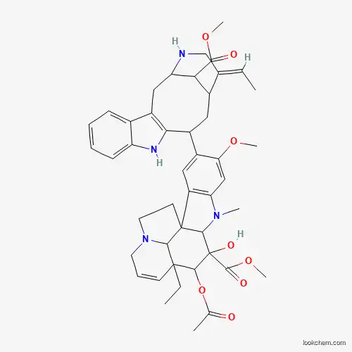 Molecular Structure of 7385-59-3 (methyl 11-acetyloxy-12-ethyl-4-[(15E)-15-ethylidene-18-methoxycarbonyl-10,17-diazatetracyclo[12.3.1.03,11.04,9]octadeca-3(11),4,6,8-tetraen-12-yl]-10-hydroxy-5-methoxy-8-methyl-8,16-diazapentacyclo[10.6.1.01,9.02,7.016,19]nonadeca-2(7),3,5,13-tetraene-10-carboxylate)