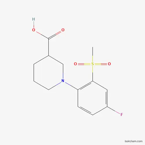 Molecular Structure of 914637-71-1 (1-[4-Fluoro-2-(methylsulfonyl)phenyl]piperidine-3-carboxylic acid)