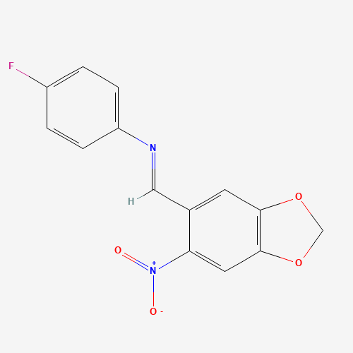 Molecular Structure of 198879-87-7 (4-Fluoro-N-(4,5-(methylenedioxy)-2-nitrobenzylidene)aniline)