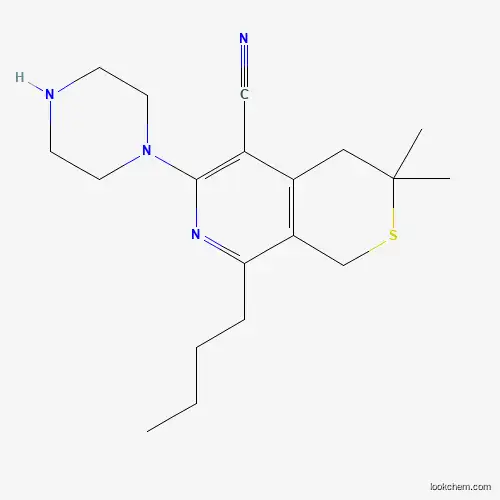 Molecular Structure of 372157-03-4 (1H-Thiopyrano[3,4-c]pyridine-5-carbonitrile, 8-butyl-3,3-dimethyl-6-piperazin-1-yl-3,4-dihydro-)