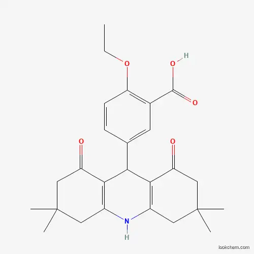 Molecular Structure of 799265-48-8 (2-Ethoxy-5-(3,3,6,6-tetramethyl-1,8-dioxo-2,4,5,7,9,10-hexahydroacridin-9-yl)benzoic acid)