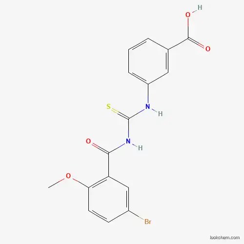 Molecular Structure of 433690-89-2 (3-({[(5-Bromo-2-methoxyphenyl)carbonyl]carbamothioyl}amino)benzoic acid)