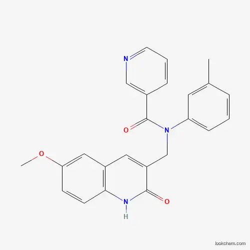 Molecular Structure of 674306-42-4 (N-[(6-methoxy-2-oxo-1H-quinolin-3-yl)methyl]-N-(3-methylphenyl)pyridine-3-carboxamide)