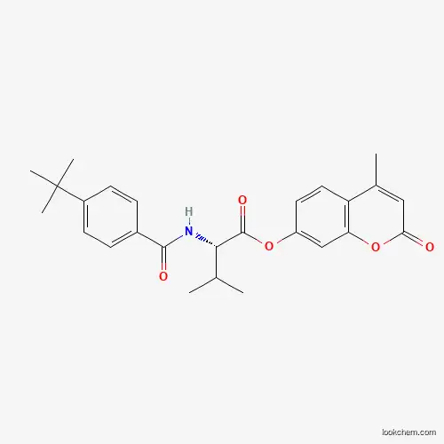 Molecular Structure of 957014-28-7 (N-[4-(1,1-Dimethylethyl)benzoyl]-L-valine 4-methyl-2-oxo-2H-1-benzopyran-7-yl ester)