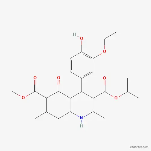 Molecular Structure of 1005275-99-9 (3-Isopropyl 6-methyl 4-(3-ethoxy-4-hydroxyphenyl)-2,7-dimethyl-5-oxo-1,4,5,6,7,8-hexahydroquinoline-3,6-dicarboxylate)