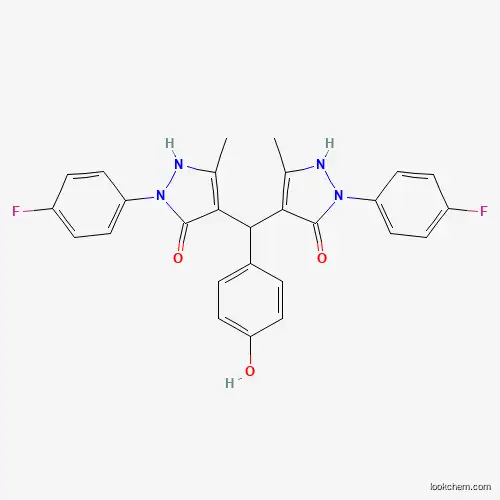 Molecular Structure of 1015846-85-1 (1-(4-fluorophenyl)-4-[[1-(4-fluorophenyl)-5-hydroxy-3-methyl-1H-pyrazol-4-yl](4-hydroxyphenyl)methyl]-3-methyl-1H-pyrazol-5-ol)