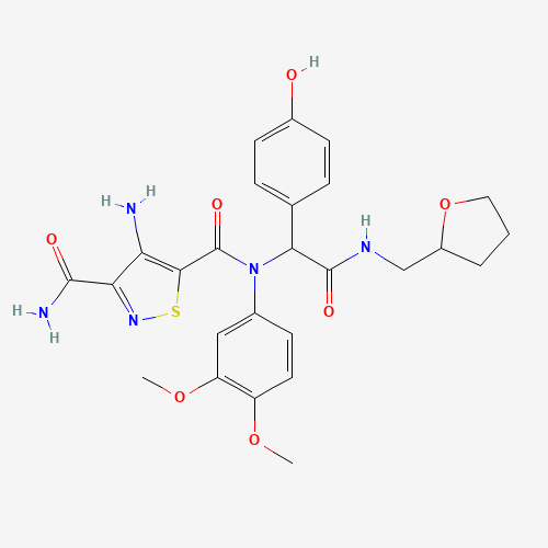 Molecular Structure of 1031791-36-2 (4-Amino-N5-(3,4-dimethoxyphenyl)-N5-[1-(4-hydroxyphenyl)-2-oxo-2-[[(tetrahydro-2-furanyl)methyl]amino]ethyl]-3,5-isothiazoledicarboxamide)