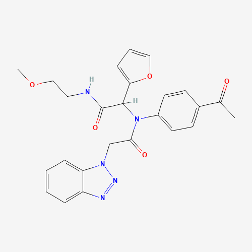 Molecular Structure of 1031795-08-0 (N-(4-Acetylphenyl)-N-[1-(2-furanyl)-2-[(2-methoxyethyl)amino]-2-oxoethyl]-1H-benzotriazole-1-acetamide)