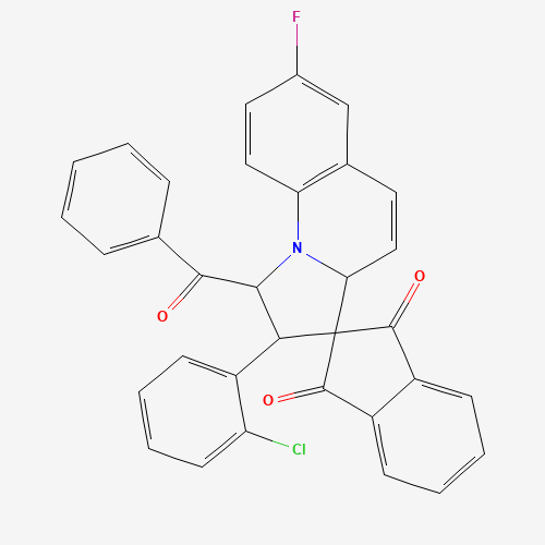 Molecular Structure of 1217805-13-4 (2'-(2-chlorophenyl)-7'-fluoro-1'-(phenylcarbonyl)-1',2'-dihydro-3a'H-spiro[indene-2,3'-pyrrolo[1,2-a]quinoline]-1,3-dione)