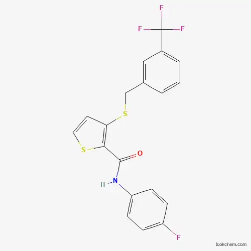 Molecular Structure of 250714-43-3 (N-(4-Fluorophenyl)-3-((3-(trifluoromethyl)benzyl)sulfanyl)-2-thiophenecarboxamide)