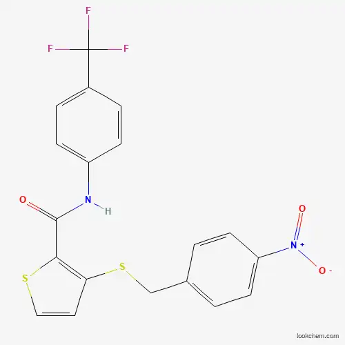 Molecular Structure of 251097-03-7 (3-[(4-nitrobenzyl)sulfanyl]-N-[4-(trifluoromethyl)phenyl]-2-thiophenecarboxamide)