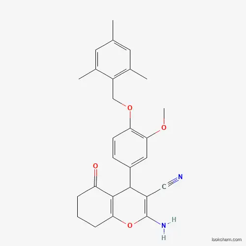 Molecular Structure of 438194-63-9 (2-amino-4-[4-(mesitylmethoxy)-3-methoxyphenyl]-5-oxo-5,6,7,8-tetrahydro-4H-chromene-3-carbonitrile)