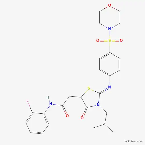 Molecular Structure of 474391-69-0 (N-(2-Fluorophenyl)-3-(2-methylpropyl)-2-[[4-(4-morpholinylsulfonyl)phenyl]imino]-4-oxo-5-thiazolidineacetamide)