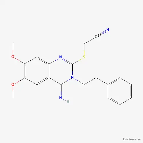 Molecular Structure of 477848-81-0 (2-[(4-Imino-6,7-dimethoxy-3-phenethyl-3,4-dihydro-2-quinazolinyl)sulfanyl]acetonitrile)