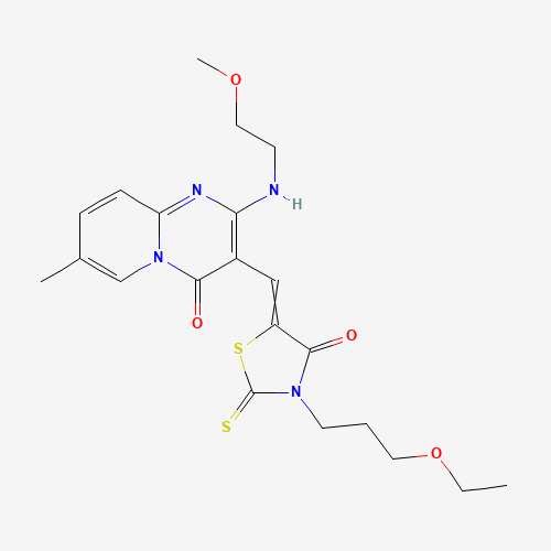 Molecular Structure of 497228-79-2 (3-[[3-(3-Ethoxypropyl)-4-oxo-2-thioxo-5-thiazolidinylidene]methyl]-2-[(2-methoxyethyl)amino]-7-methyl-4H-pyrido[1,2-a]pyrimidin-4-one)